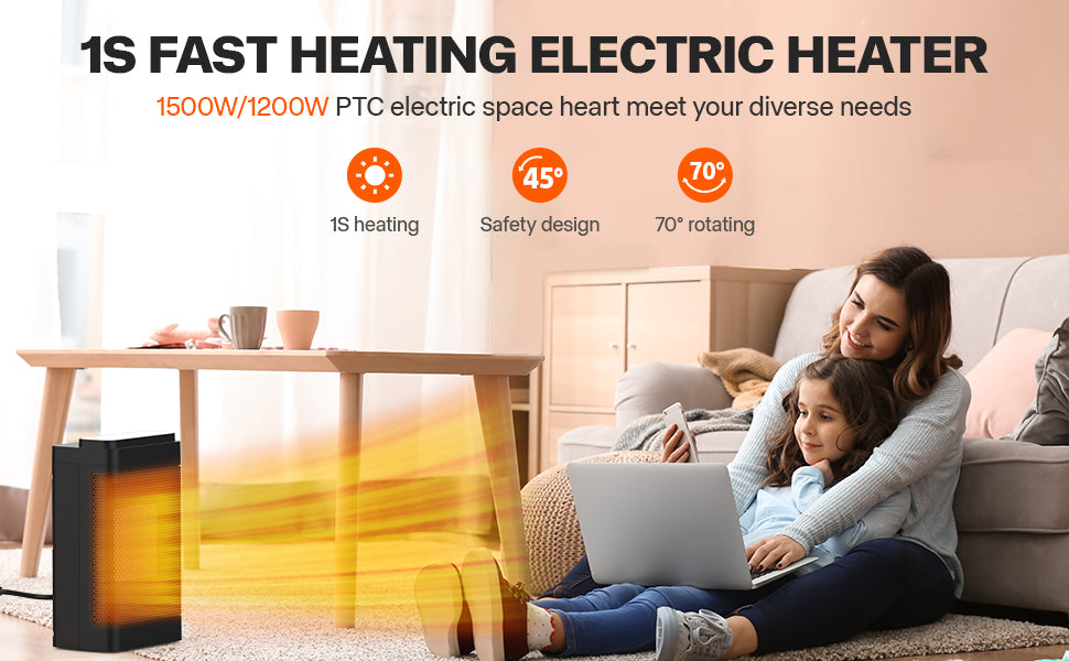 Oscillating Portable Space Heater - Ultimate 1500W Power Output with 50-115F° Thermostat/Remote/3 Speed